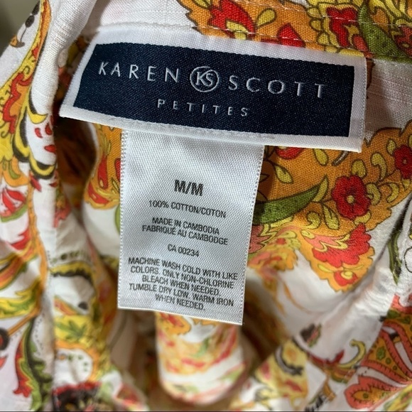 KAREN Scott Colorful 100% Cotton Floral Paisley Shirt Earth Tones Sz M - Picture 9 of 9